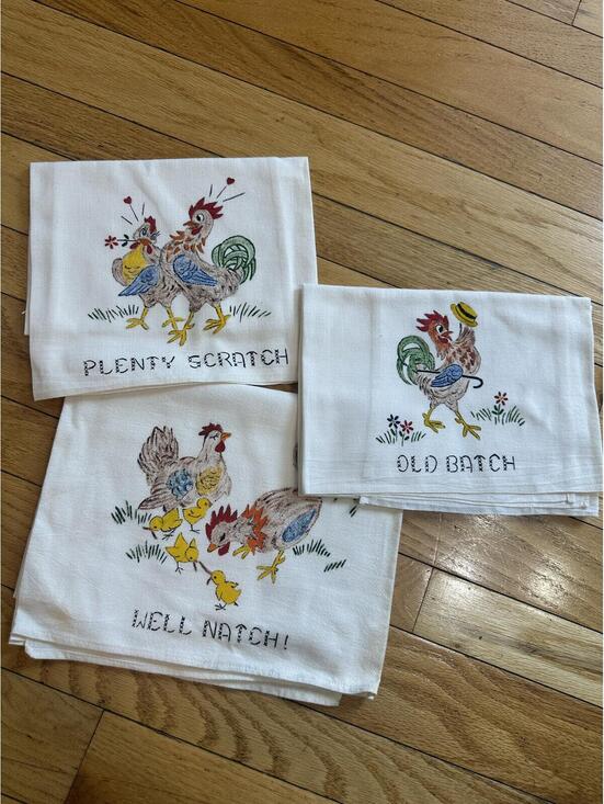 Other - 3 VTG 1950s Chicken Tea Towels Rooster Hen Kitchen Farmhouse Decor Cottagecore